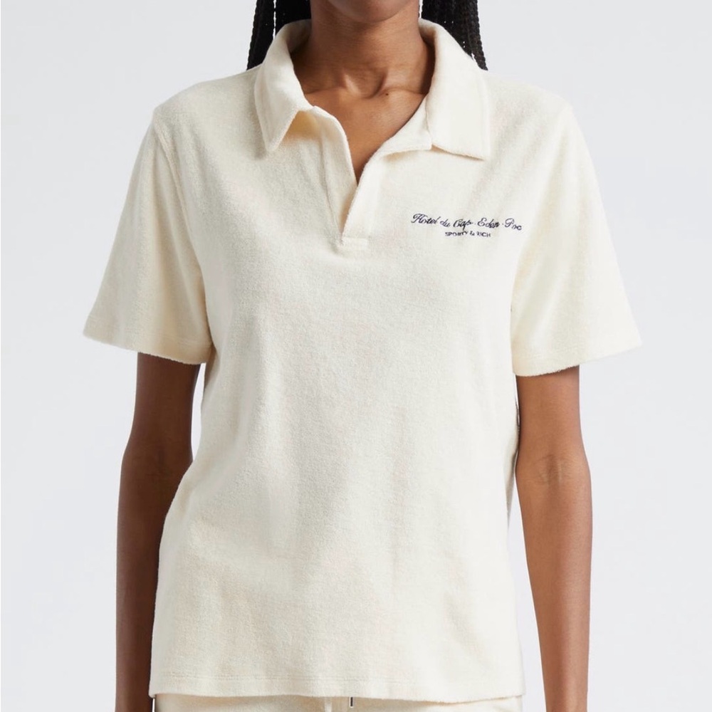 Sporty & Rich Hotel du Cap Eden Roc Terry Polo Cream L NWT